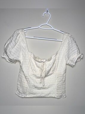Urban Romantics XL Ivory Tie Front Smocked Cotton Blend Crop Top Summer Boho